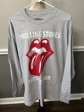 The Rolling Stones Gray Long-Sleeve Tee with Red Tongue Logo New
